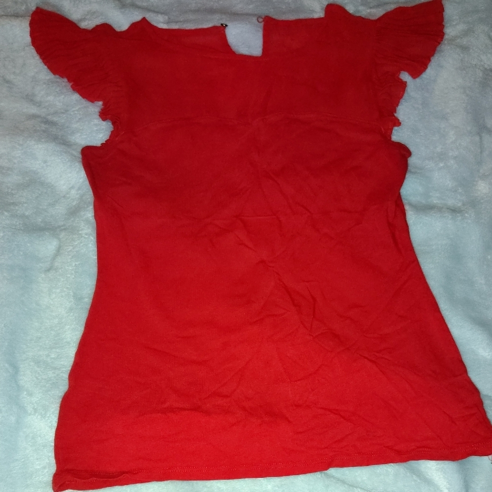 Women's Red Ruffle Sleeve Top